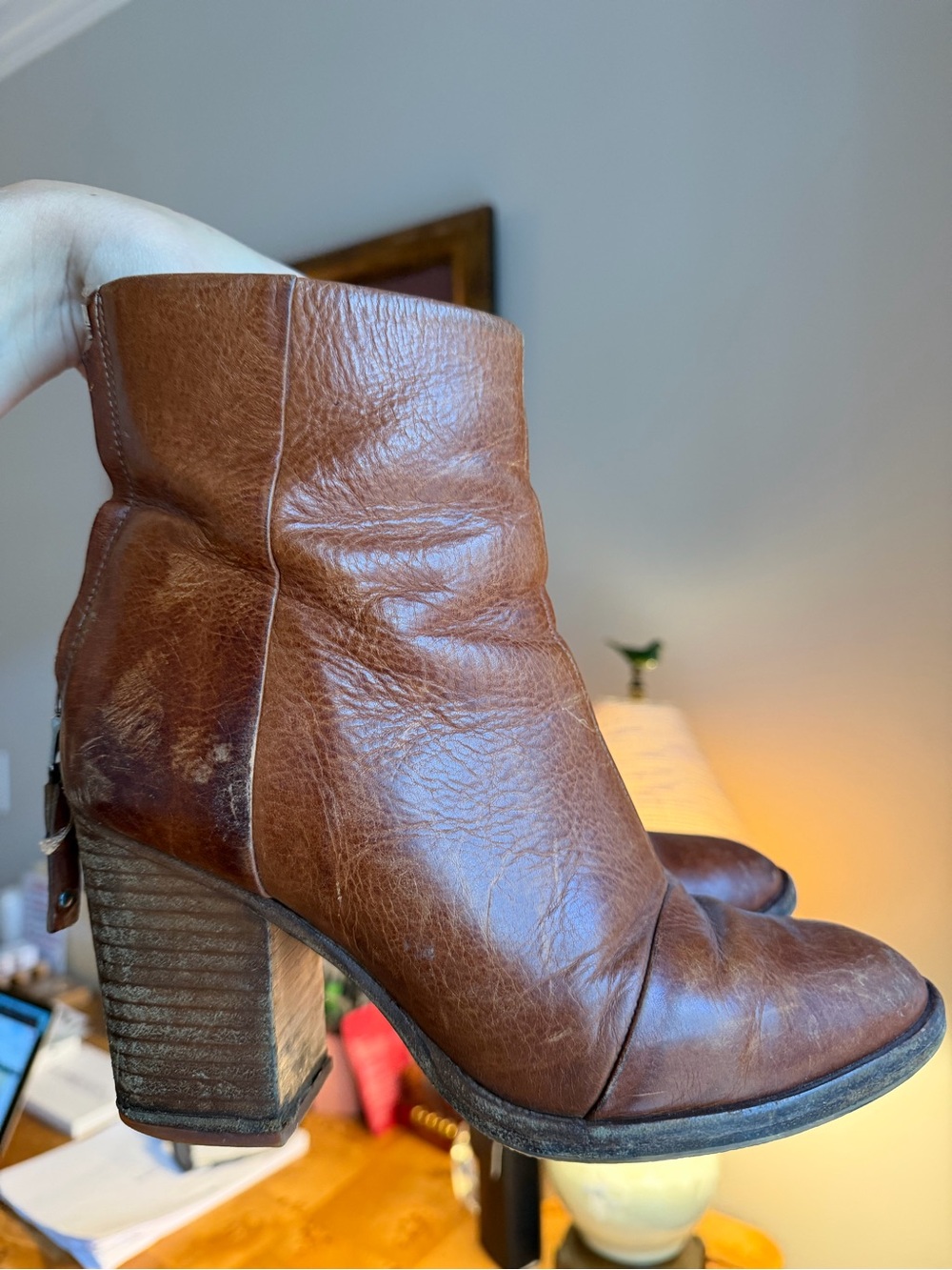 rag & bone Chestnut Brown Leather Block-Heel Ankle Boots